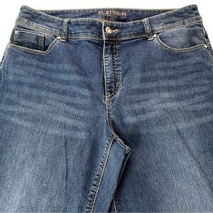 Chico's Platinum Denim Ankle Jeans Embellished Pockets Womens Large Blue Size 12